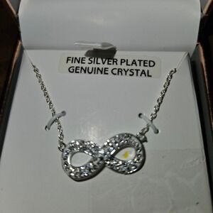 NEW Believe Brilliance Fine Silver‎ Plated Genuine Crystal Infinity Necklace 18"
